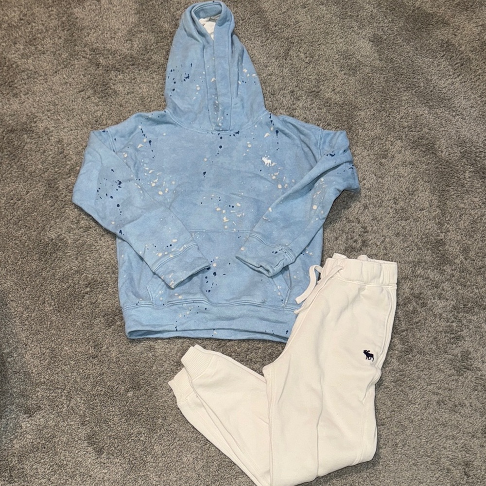 Abercrombie Kids Light Blue Hoodie and White Joggers